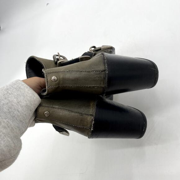 BASKE green gray leather buckle pointed toe booties - Picture 5 of 6